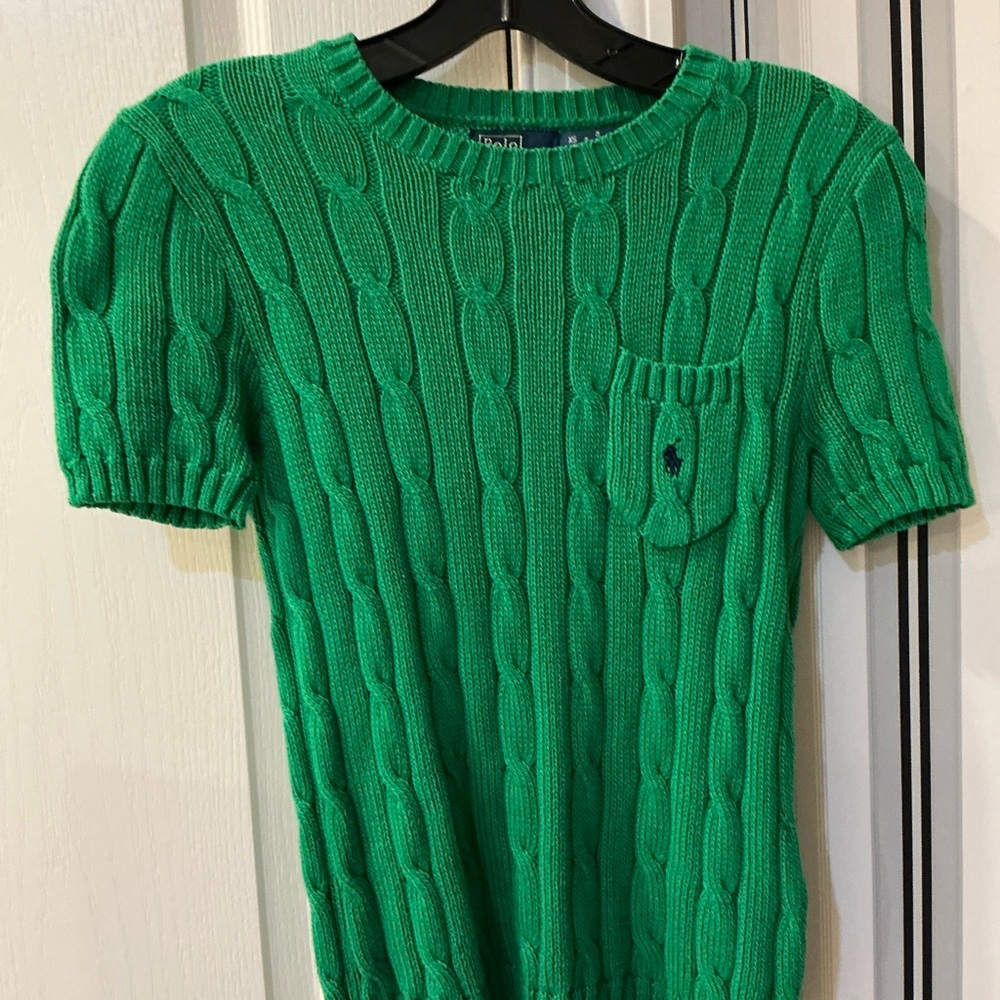 POLO RALPH LAUREN SHORT SLEEVED RIBBED GREEN LOGO SWEATER SIZE XS